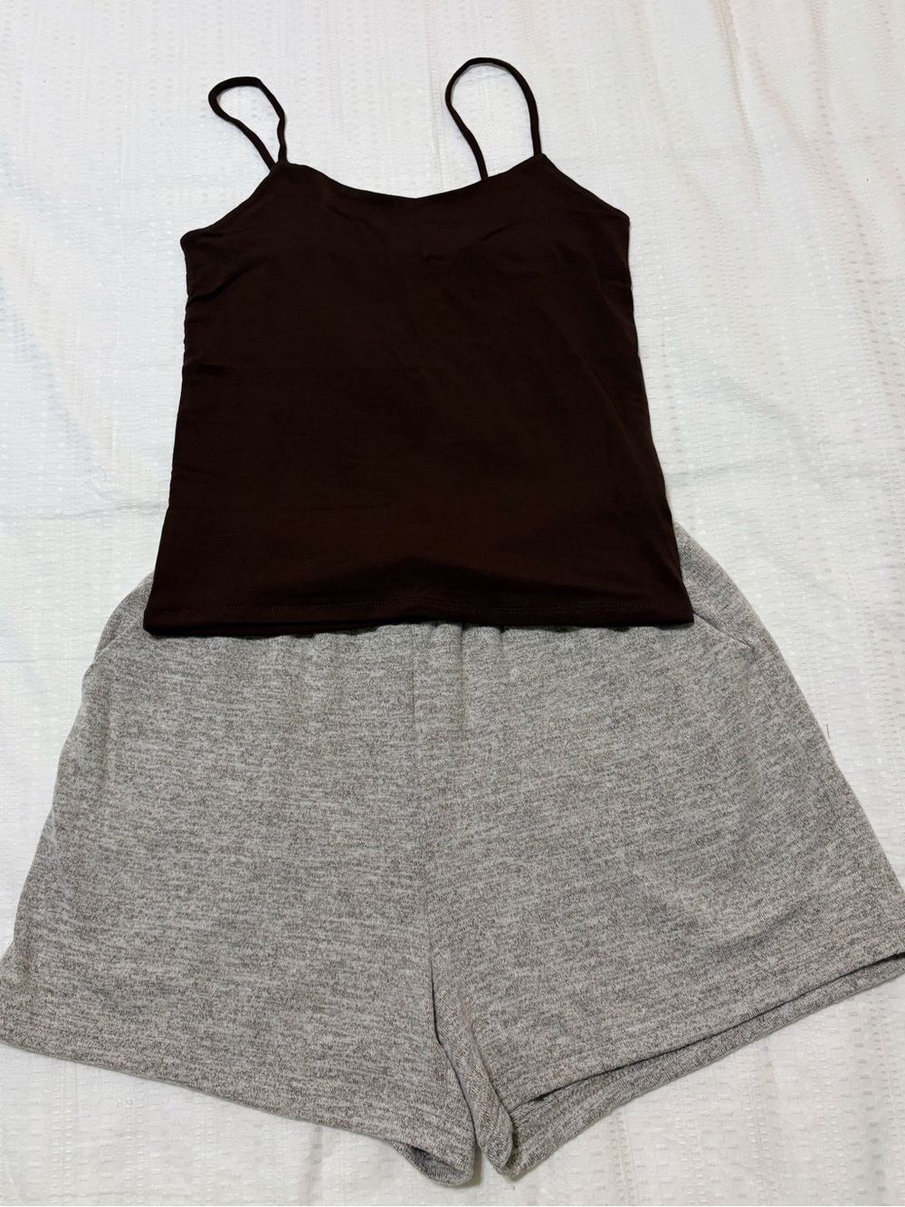 New Size L Zenana 2pc Coordinating Shorts + Tank Set Heather Brown + Chocolate